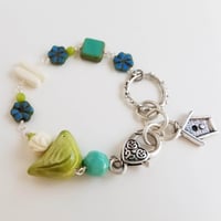 Image 2 of Springtime Birds and Flowers Bracelet (Lime, Aqua + Blue)