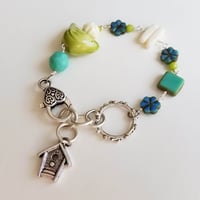 Image 3 of Springtime Birds and Flowers Bracelet (Lime, Aqua + Blue)