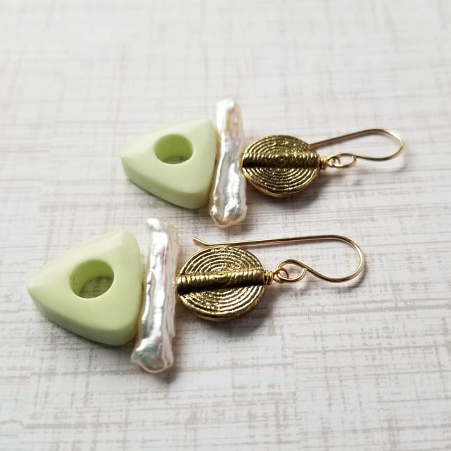 Tribal Styled Lemon Chrysoprase Earrings