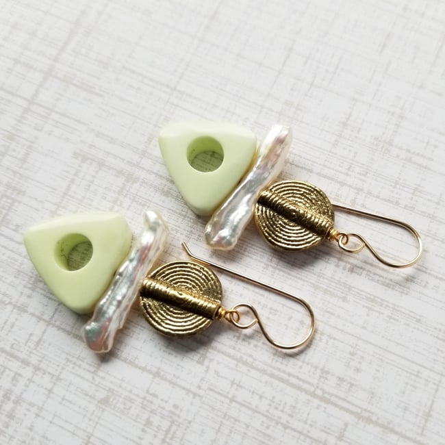 Tribal Styled Lemon Chrysoprase Earrings