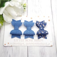Image 2 of SET OF 3 - Denim Bows - Choice of Headband or Clip 