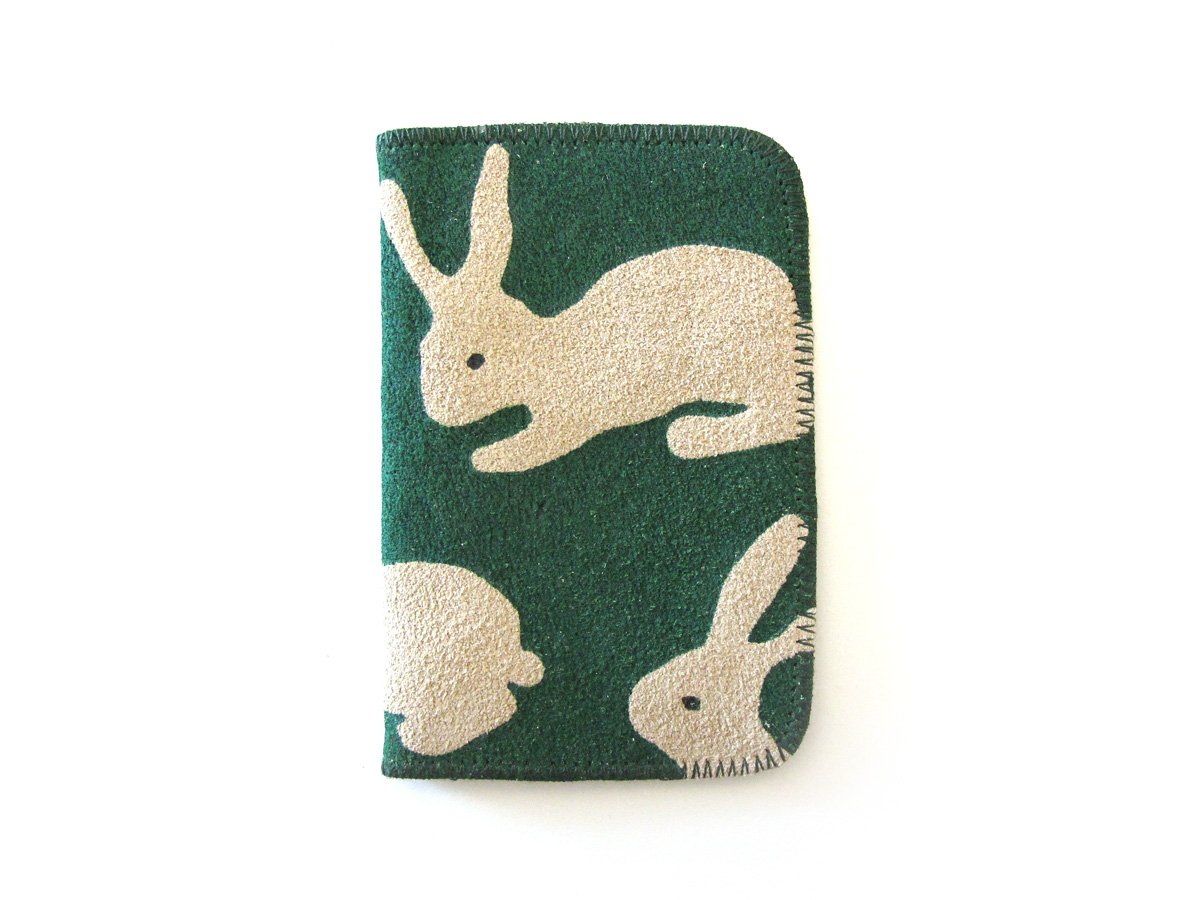 Image of Leather Green Rabbits Card Holders