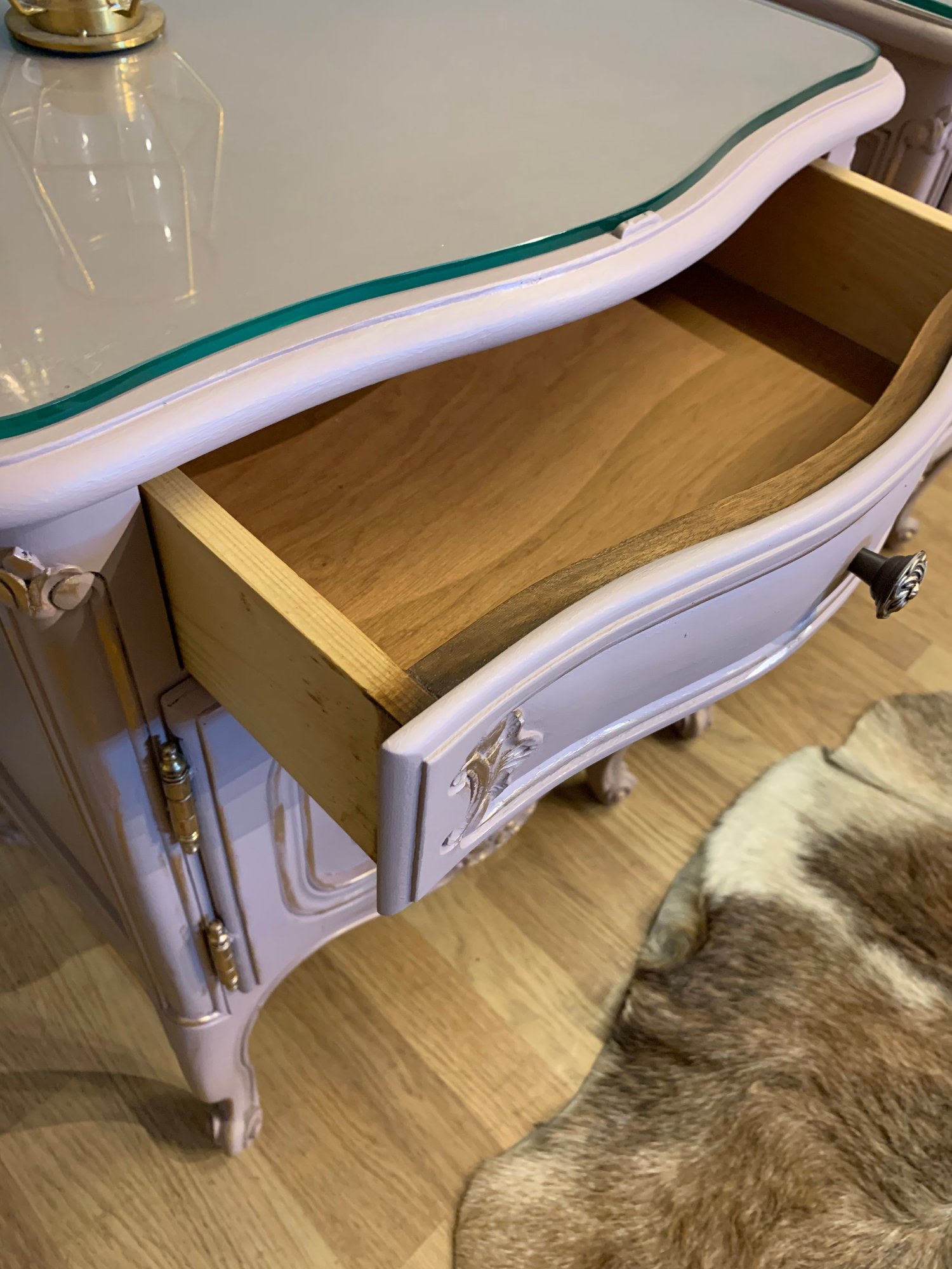 Image of Dusky pink & gold French bedside tables