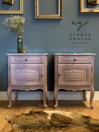 Image 1 of Dusky pink & gold French bedside tables 