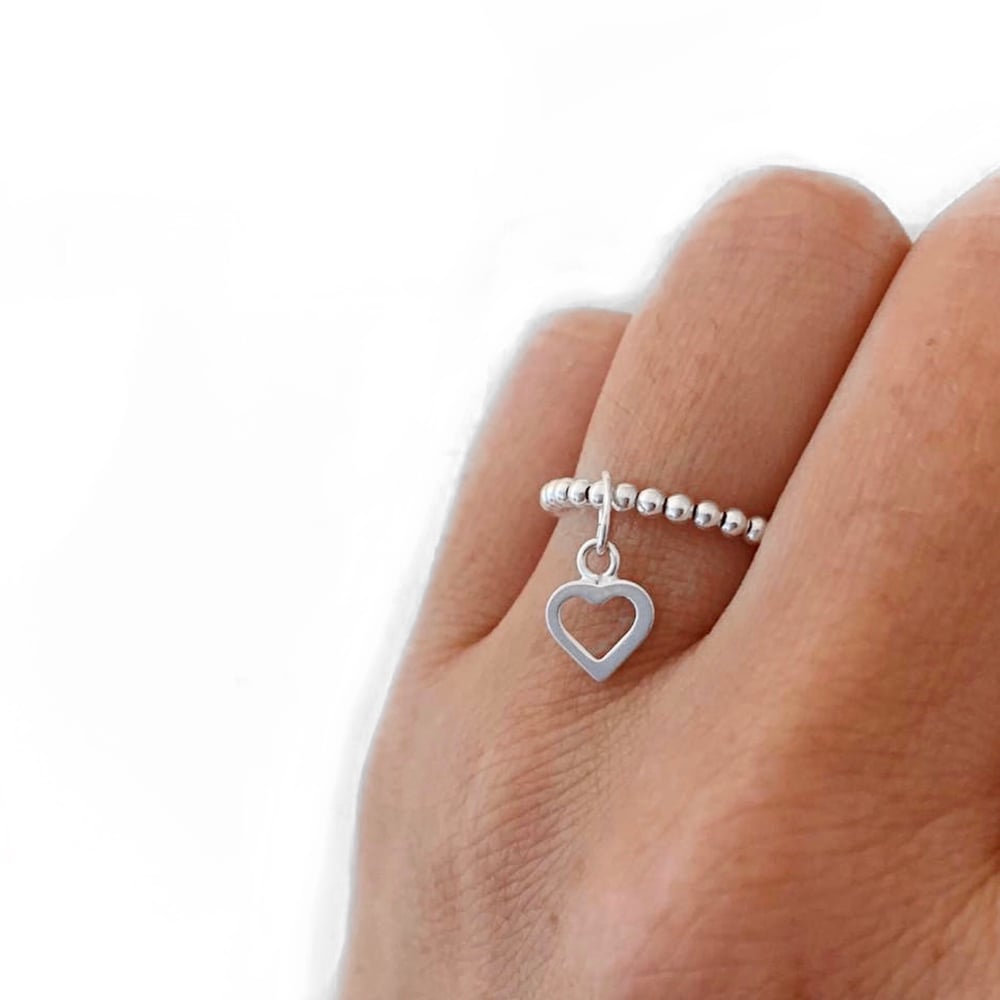 Image of Sterling Silver Open Heart Charm Ring