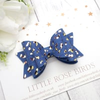 Image 1 of Gold Leopard Print Denim Bow - Choice of Size