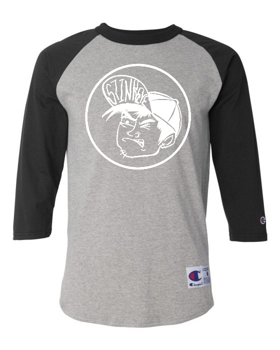 grey and black baseball tee