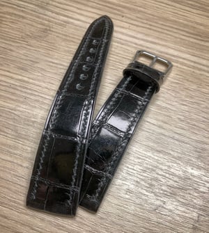 Image of Hand-stitched Glazed Black Alligator watch strap