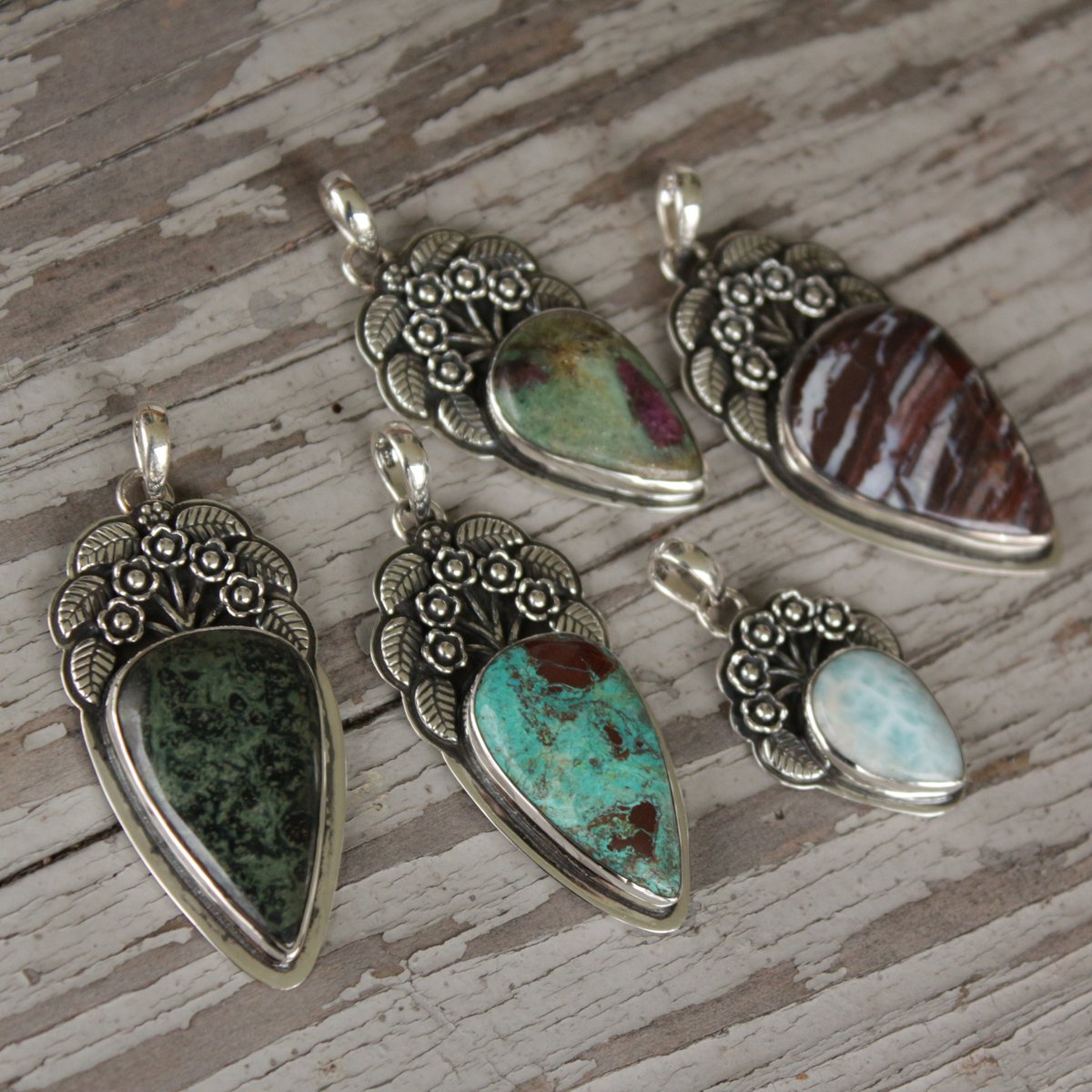 Image of Wild Roses - Gemstone Pendants in Sterling Silver (One per Stone)