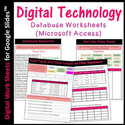 Image of Digital Technology Databases Worksheets (Microsoft Access) Distance Learning