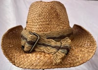 Image 1 of Brown Straw Cowboy Hat Rope Belt Band 
