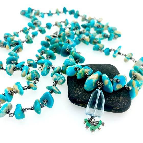 Image of Fox turquoise mala with topaz and emeralds