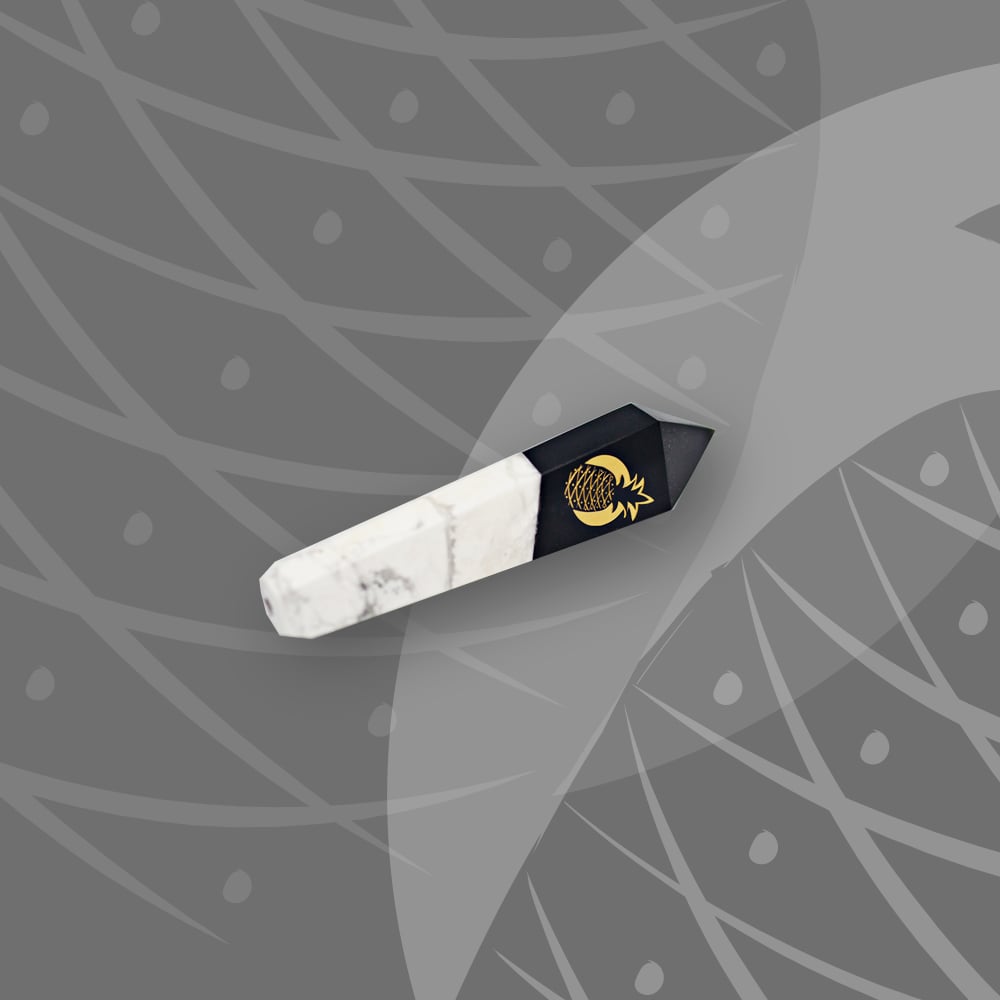 Image of Black Obsidian & White Turquoise Crystal Duo Hand Pipe