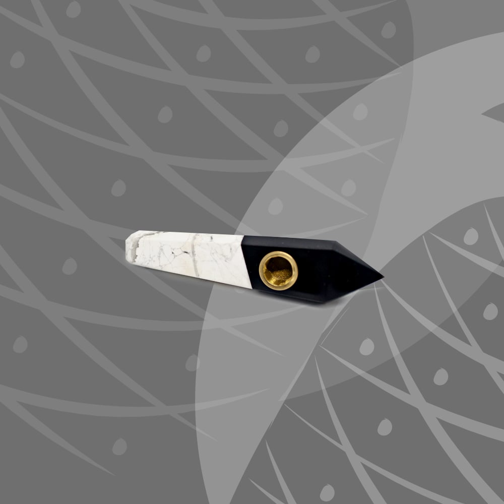 Image of Black Obsidian & White Turquoise Crystal Duo Hand Pipe