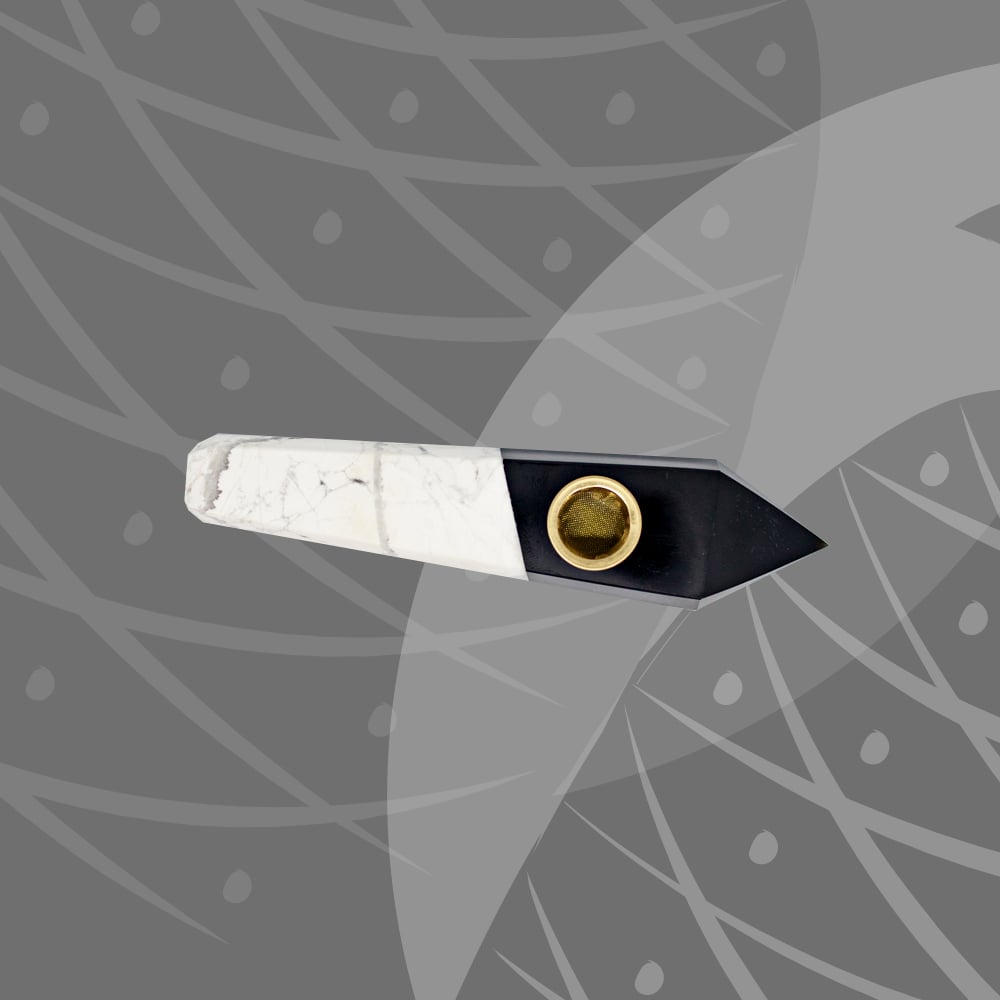 Image of Black Obsidian & White Turquoise Crystal Duo Hand Pipe