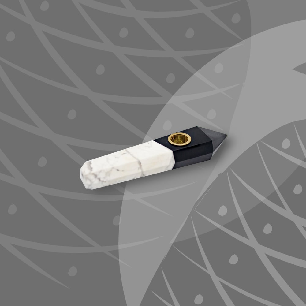 Image of Black Obsidian & White Turquoise Crystal Duo Hand Pipe