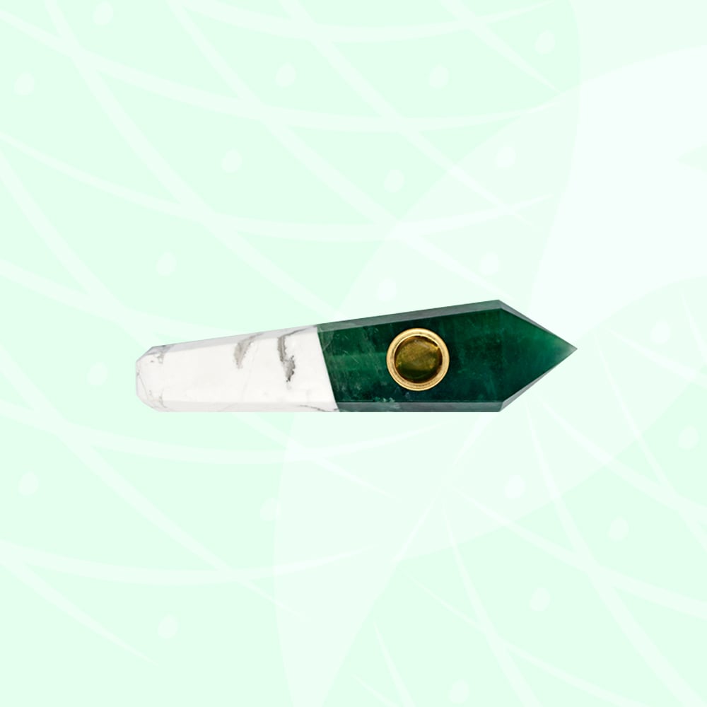 Image of Green Fluorite & White Turquoise Crystal Duo Hand Pipe