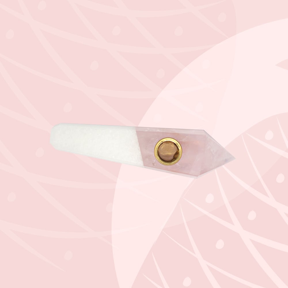 Image of Rose Quartz & Marble Crystal Duo Hand Pipe