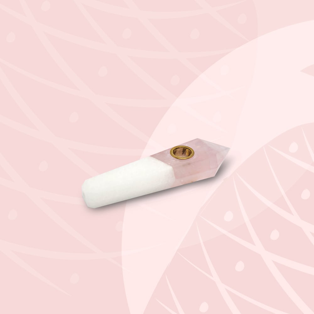 Image of Rose Quartz & Marble Crystal Duo Hand Pipe