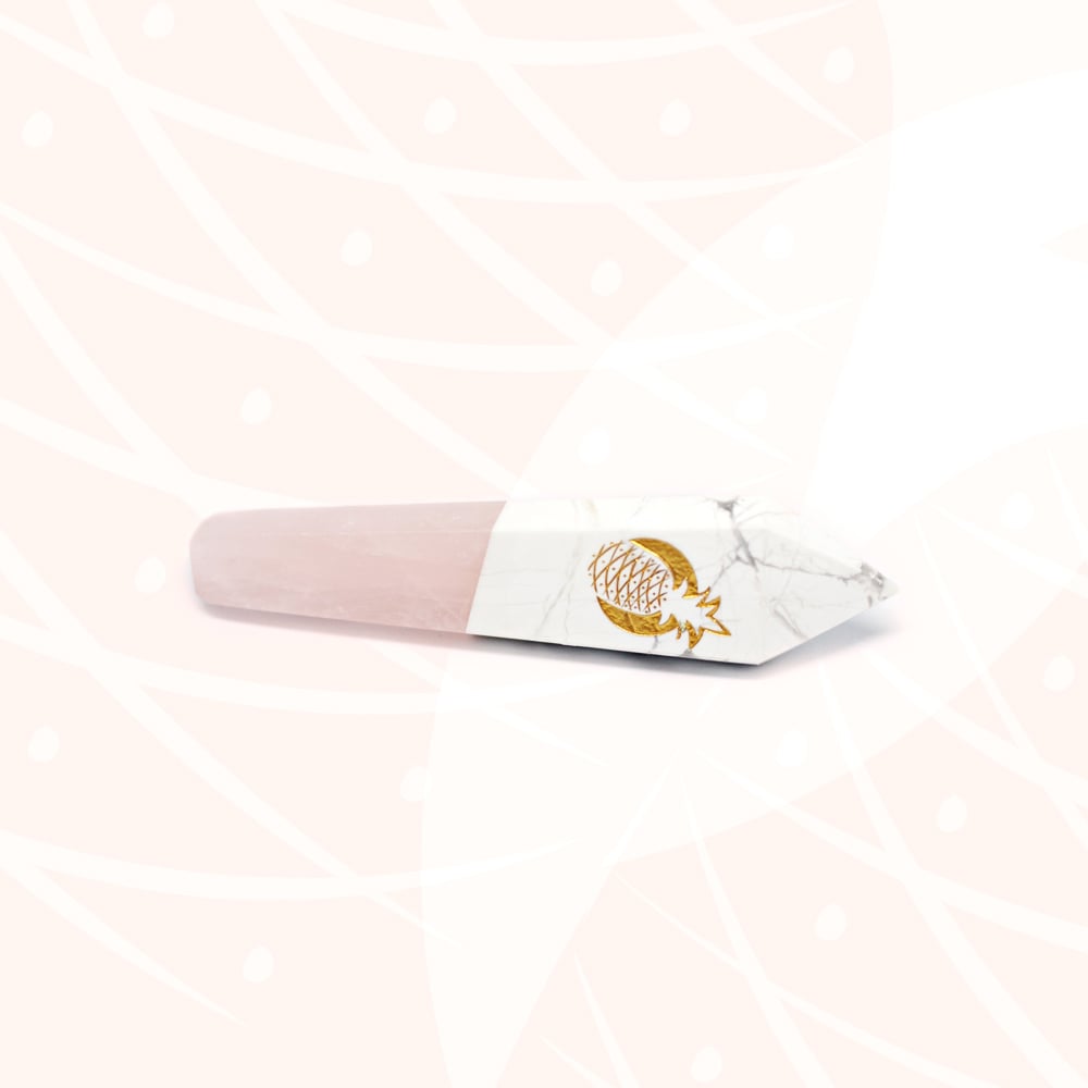 Image of White Turquoise & Rose Quartz Crystal Duo Hand Pipe