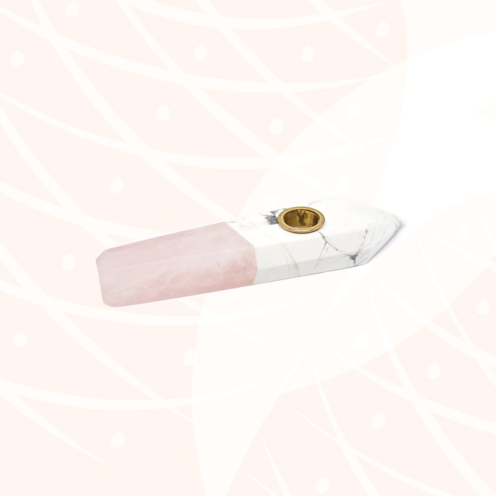Image of White Turquoise & Rose Quartz Crystal Duo Hand Pipe