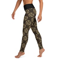 Image 4 of All Over Gold/Black Pentagram Print Yoga Leggings