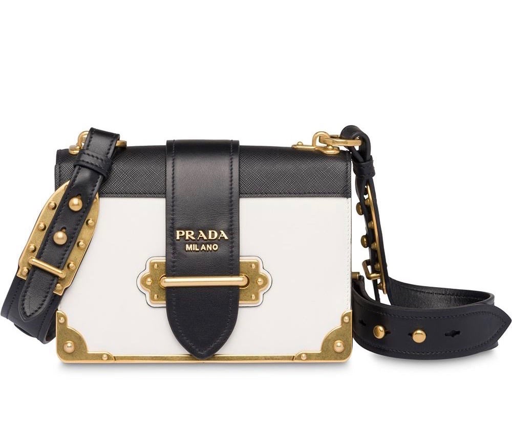 Image of Prada Cahier Black and White Leather Shoulder Bag