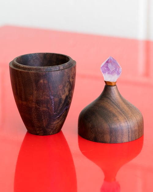 Image of Walnut Box with Real Amethyst and Purple Fluorite Inlay