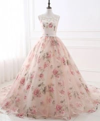 Image 1 of Gorgeous Floral Pink Organza Ball Gown Party Dress, Sweet 16 Dresses
