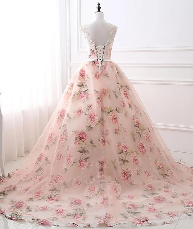Gorgeous Floral Pink Organza Ball Gown Party Dress, Sweet 16 Dresses ...