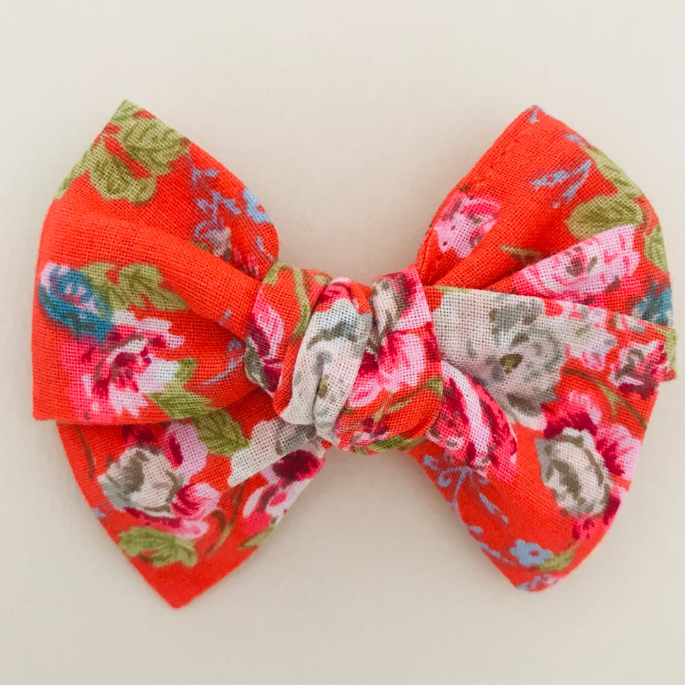 Image of Barrette coton orange fleuri