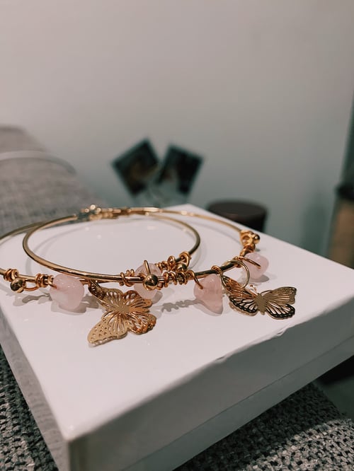 Image of Large Pink Quartz Butterfly Hoops