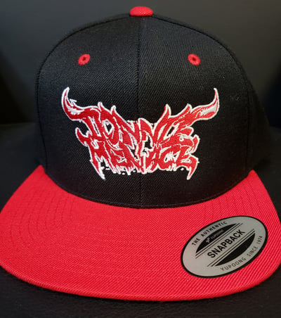 Image of DONNIE MENACE:  RED BRIM LOGO EMBROIDERED SNAPBACK HAT