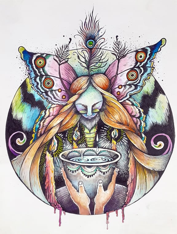 Image of The Moth Queen's Cup Original Watercolor