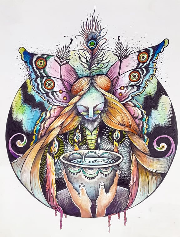 Image of The Moth Queen's Cup Original Watercolor (Framed)