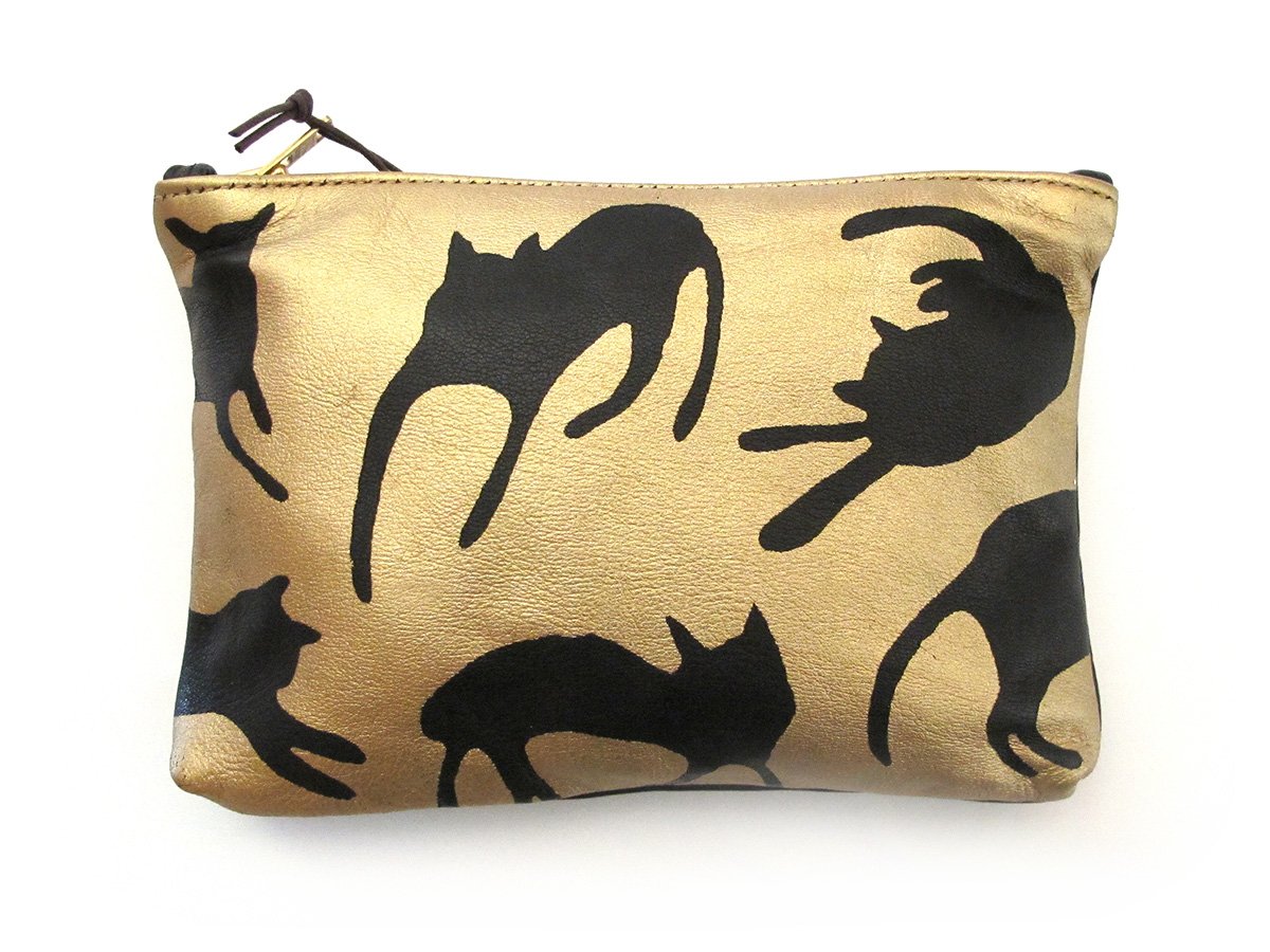 Image of Leather Gold Cats Purses