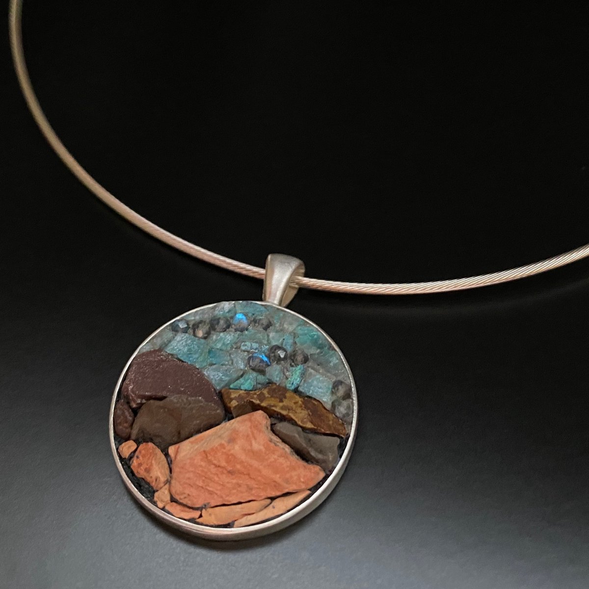 Arizona Mountains Micro Mosaic Pendant / Ai Jewelry