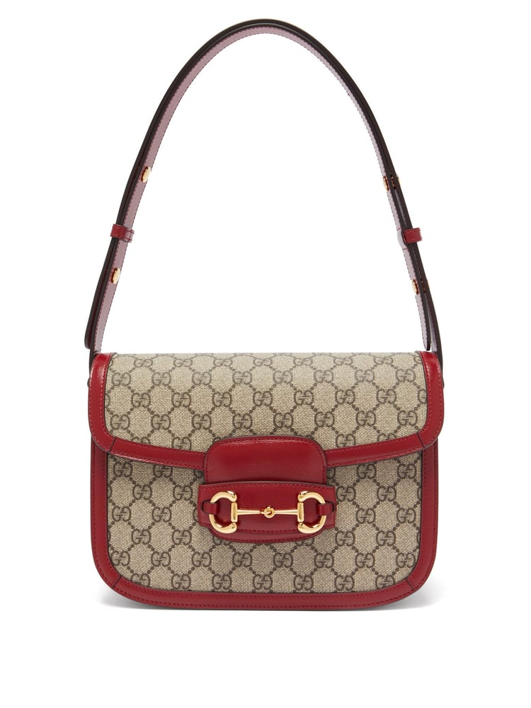 Image of Gucci Shoulder Horsebit 1955 Printed Coated Beige/Ebony/Red Cross Body Bag