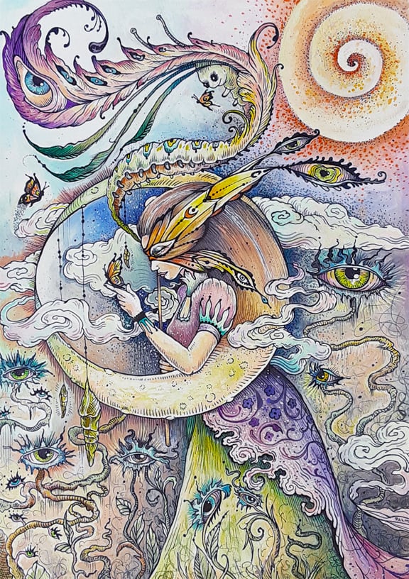 Image of Madame Butterfly Original Watercolor (framed)