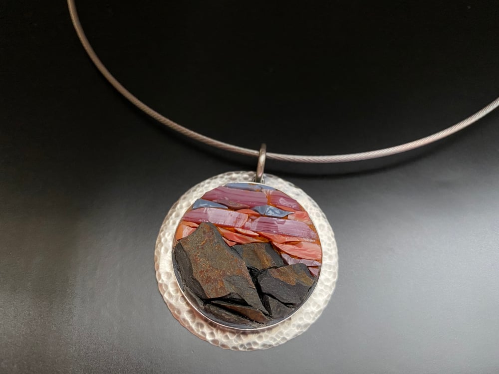 Image of Pink Sky With Mountains, Micro Mosaic Pendant