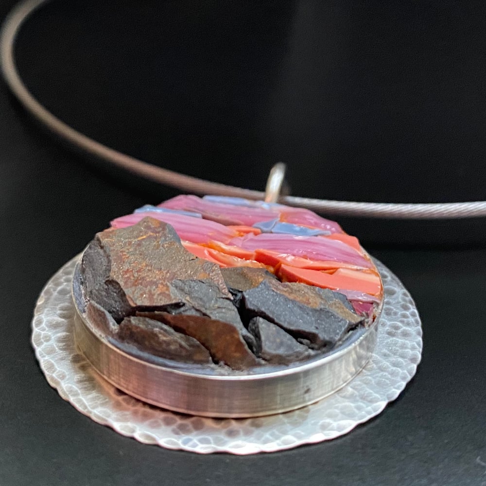 Image of Pink Sky With Mountains, Micro Mosaic Pendant
