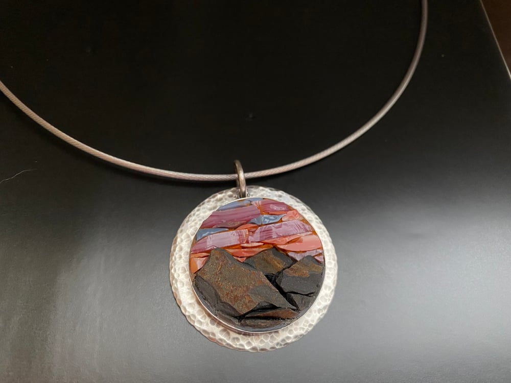 Image of Pink Sky With Mountains, Micro Mosaic Pendant