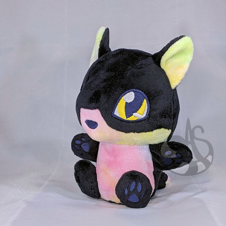 Black and Tie Dye Rainbow Simple Sitting Teddy Plush