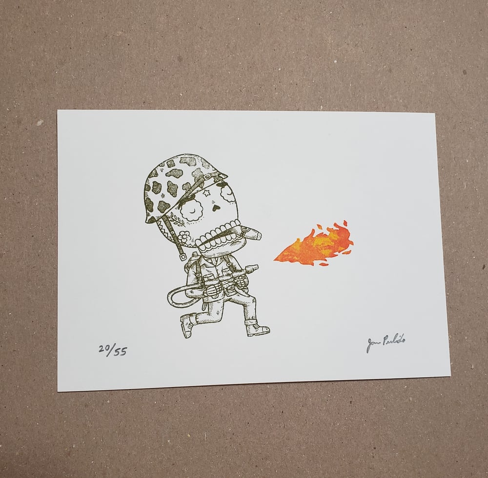 Flamethrower Calavera Limited Edition Gocco Screenprint