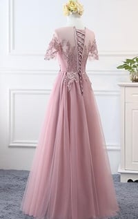 Image 3 of Pink Tulle Long Simple A-line Bridesmaid Dress, Lovely Party Dress