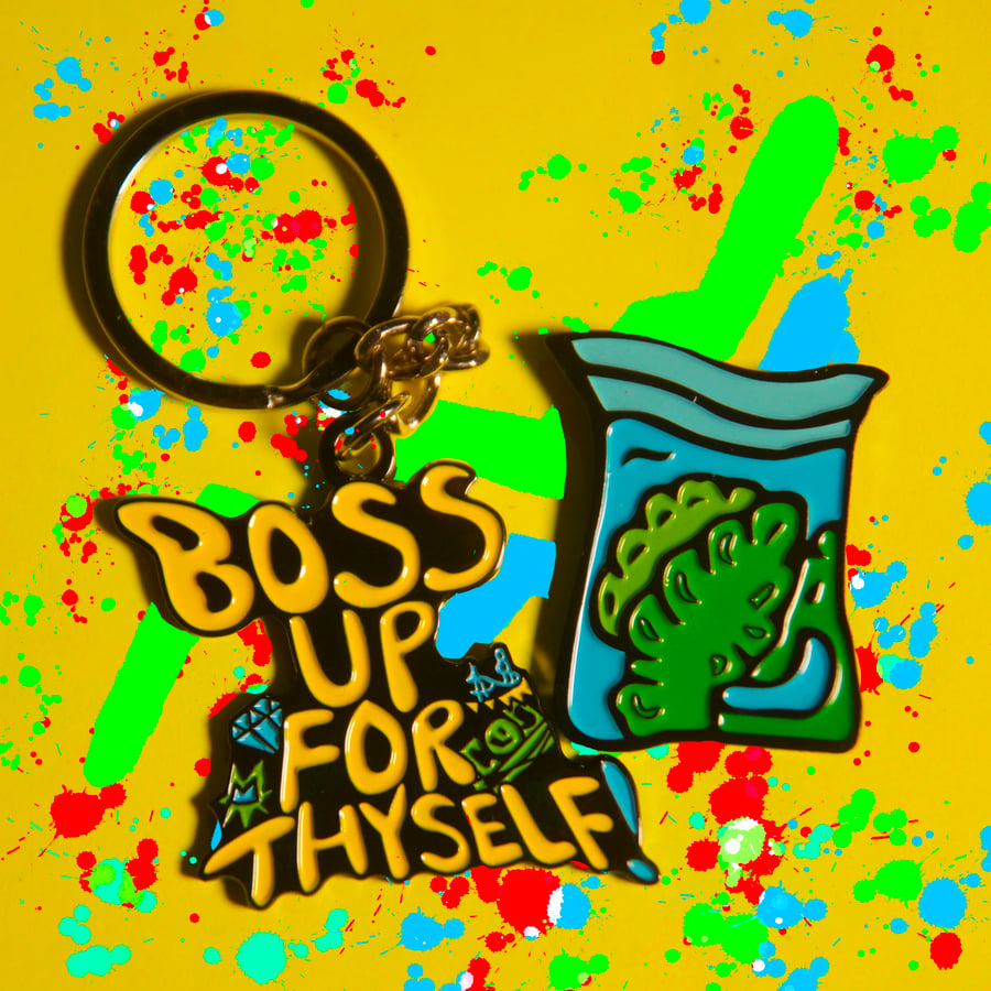 Image of BOSS UP Keychain/ Dime bag Lapel pin 