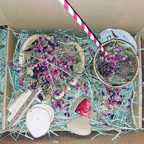Image of ‘Cross my heart’ Palm leaf bowl filled with Dried delights forage