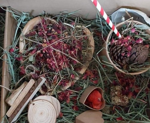 Image of ‘Cross my heart’ Palm leaf bowl filled with Dried delights forage