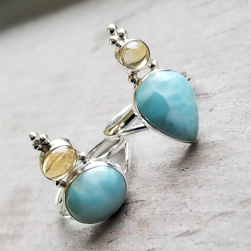 Image of Lady Jane - Larimar & Citrine Two Stone Rings in Sterling Silver Silver