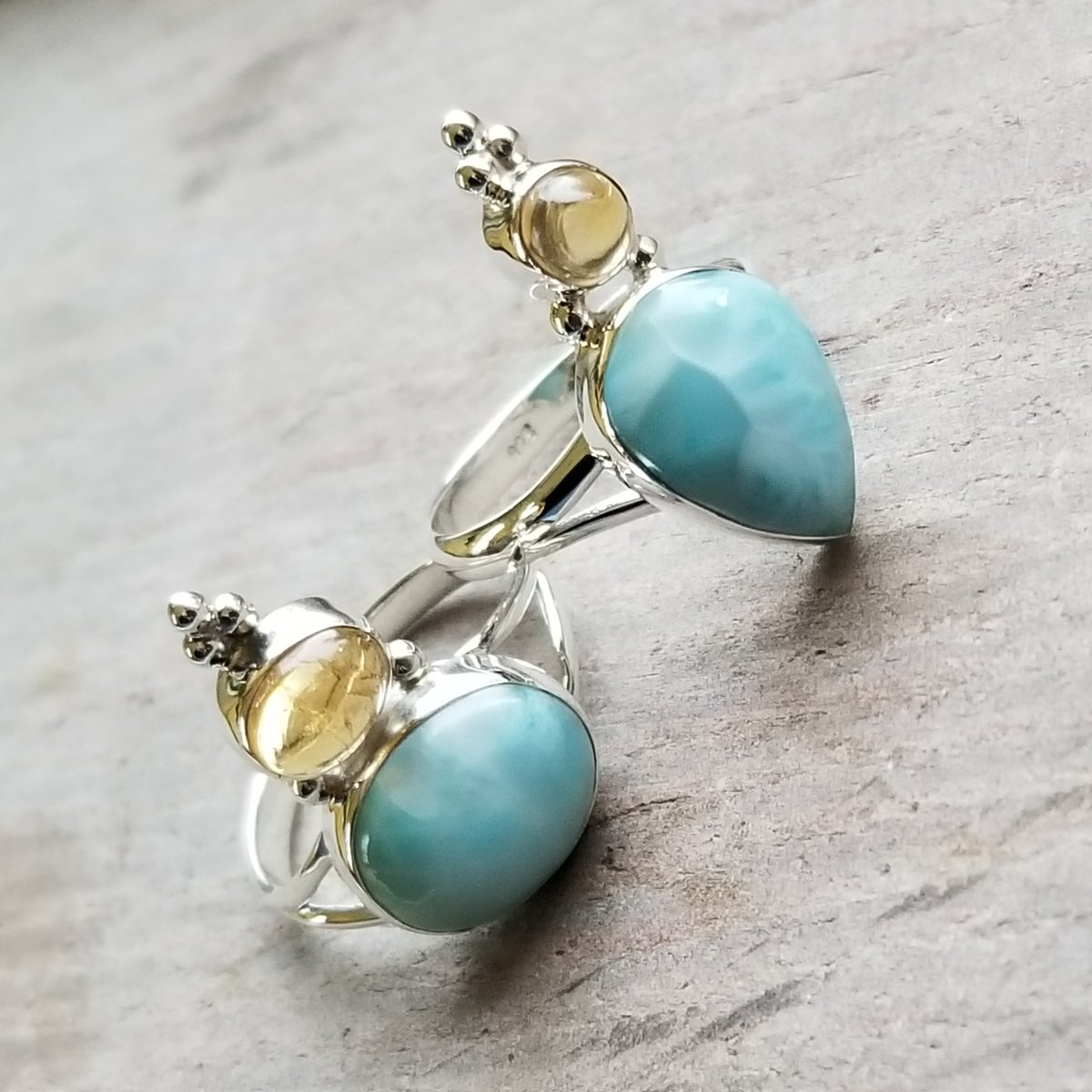 Image of Lady Jane - Larimar & Citrine Two Stone Rings in Sterling Silver Silver